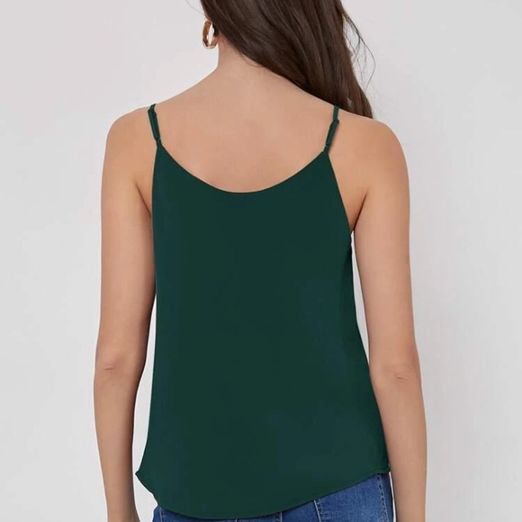 Minimalist dressy tank top v neck cami green - Picture 2 of 14